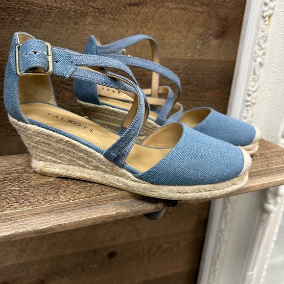 Talbots Lyndsay Strappy Denim Espadrille Wedges - Size 6.5M - Picture 2 of 8